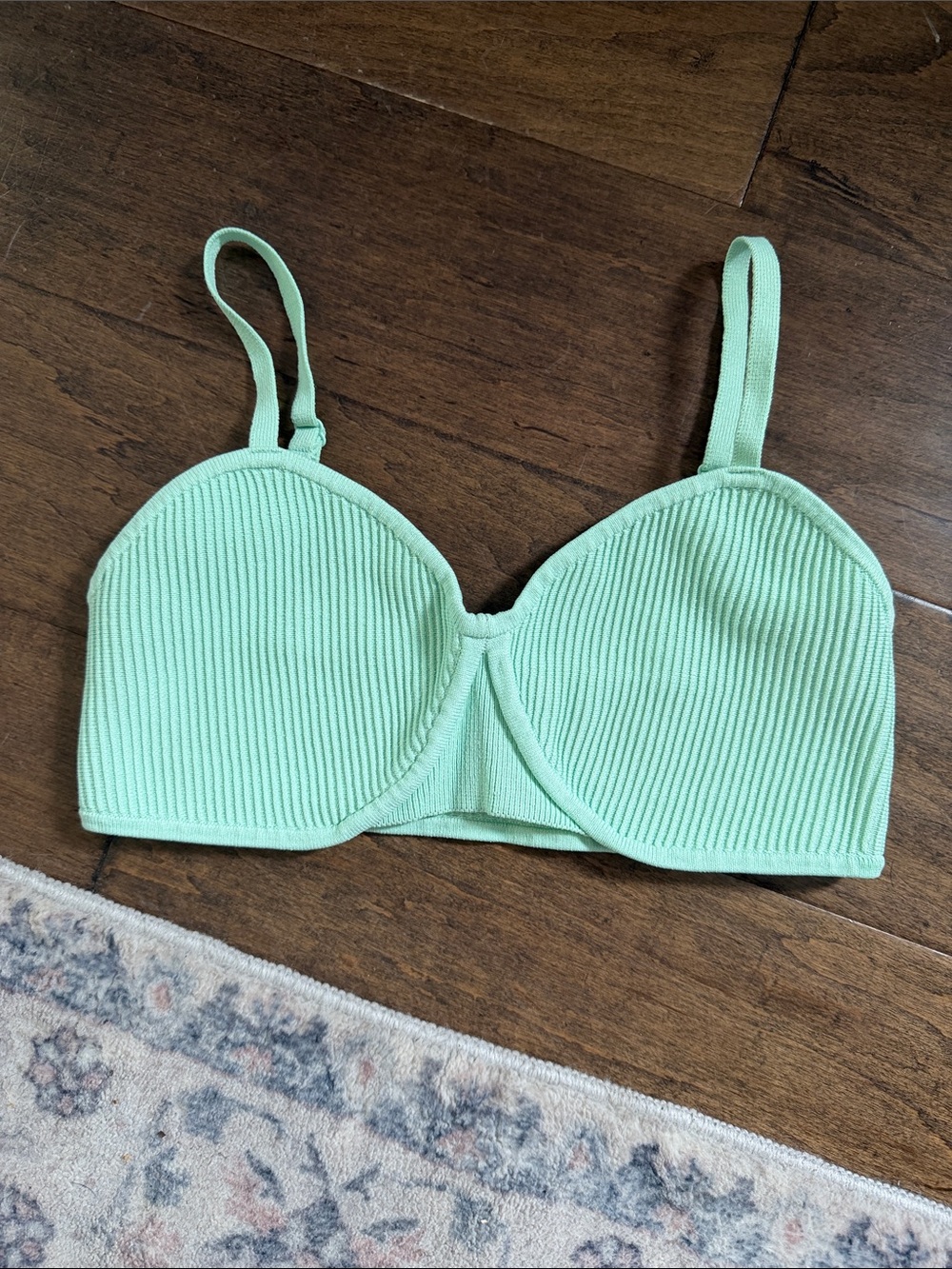 Mint Ribbed Bralette Top - Light Green